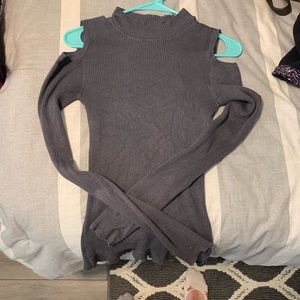 Grey knit top open shoulders